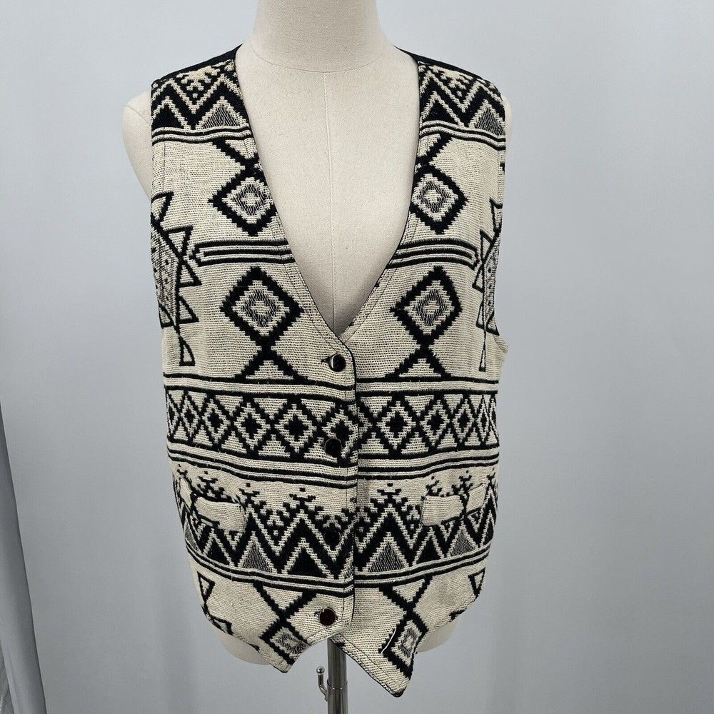 Vintage Black and Cream Geometric Knit Vest